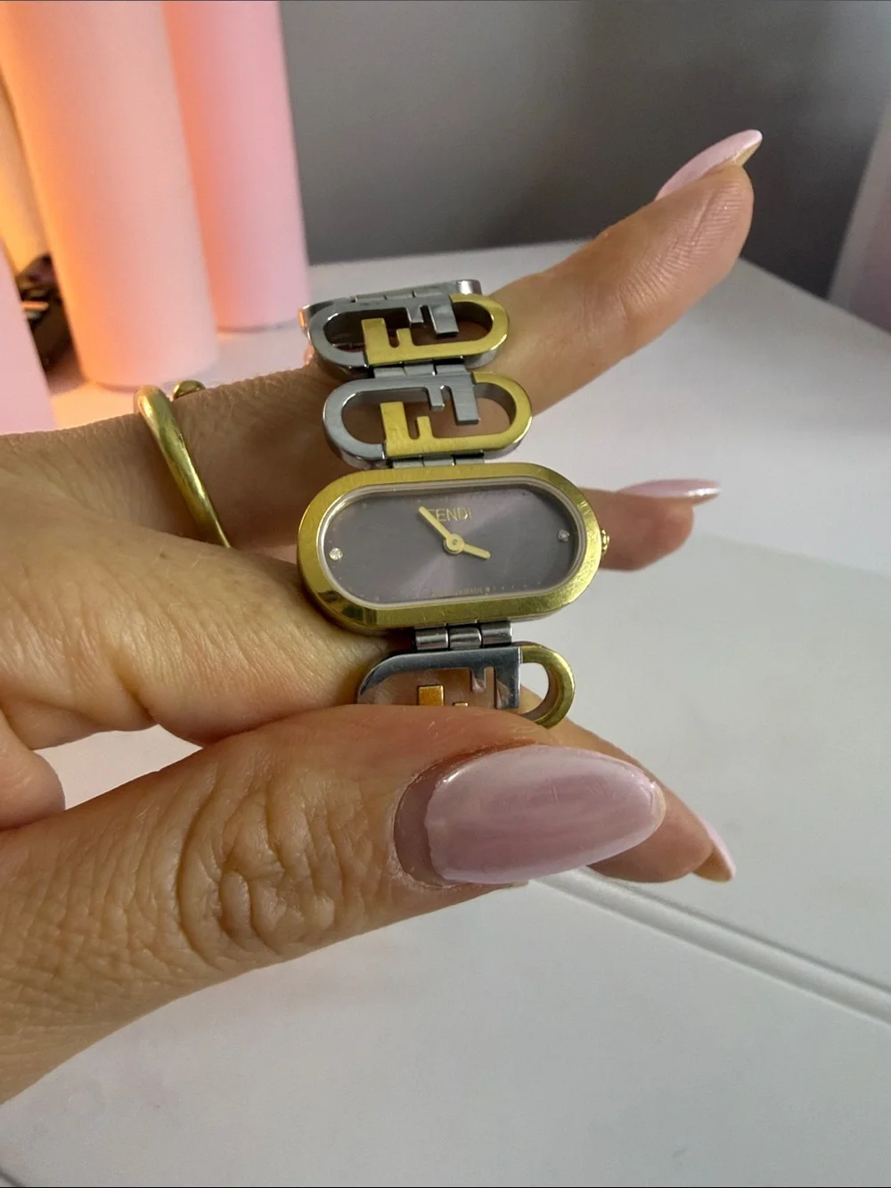 Fendi Two-Tone Gold and Silver Oval Dial Bracelet Watch